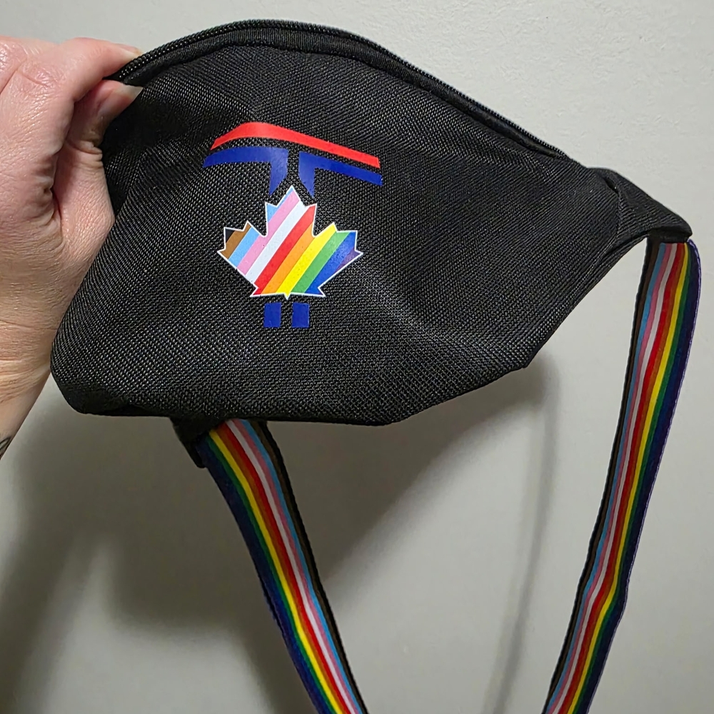 Black Maple Leaf Pride Crossbody Bag with Rainbow Strap